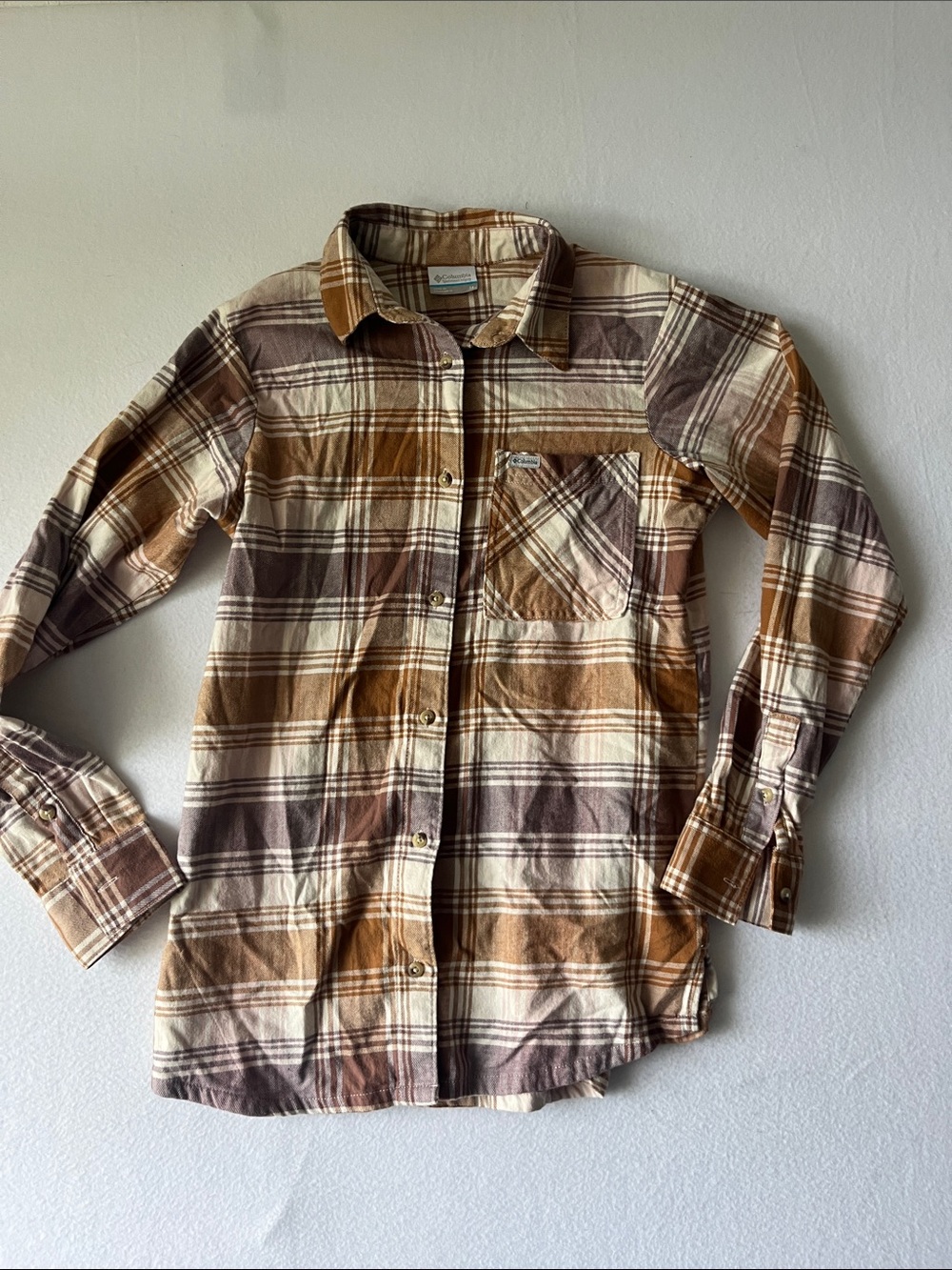 Columbia Plaid Button-Down Shirt in Brown & Cream